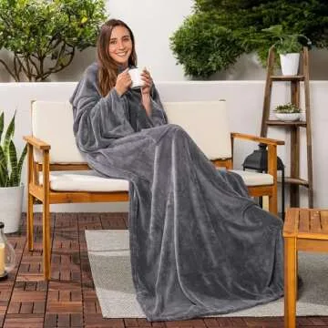 PAVILIA Wearable Blanket with Sleeves for Adult Women Men, Cozy Fleece Warm Wrap Throw Blanket with Arms, Pocket, Gifts for Christmas, Wife, Dark Grey
