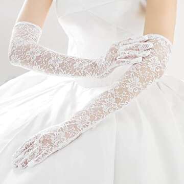 Campsis Floral Lace Gloves Long White Lace Gloves Wedding Opera Party 1920s Flapper Lace Glove for Dinner Parties