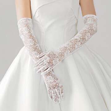 Campsis Floral Lace Gloves Long White Lace Gloves Wedding Opera Party 1920s Flapper Lace Glove for Dinner Parties