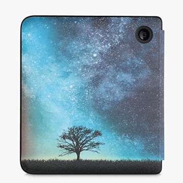 kwmobile Origami Case Compatible with Kobo Libra 2 - Case Slim Premium PU Leather Cover with Stand - Cosmic Nature Blue/Grey/Black