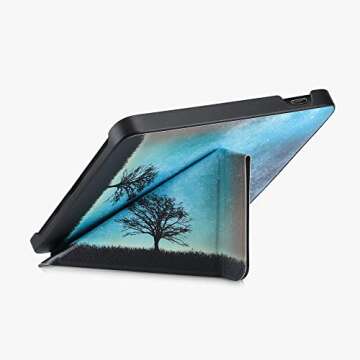 kwmobile Origami Case Compatible with Kobo Libra 2 - Case Slim Premium PU Leather Cover with Stand - Cosmic Nature Blue/Grey/Black