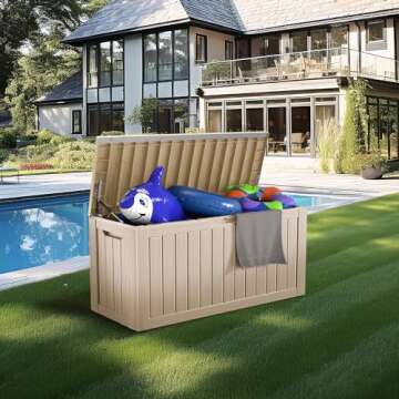 GYMHILL Outdoor Deck Box Waterproof Resin Storage Box with Lockable Indoor Outdoor Storage Bin for P...