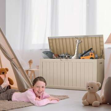 GYMHILL Outdoor Deck Box Waterproof Resin Storage Box with Lockable Indoor Outdoor Storage Bin for Patio Cushions,Patio Furniture, Gardening Tools,Pool Accessories (80 Gal Grey)