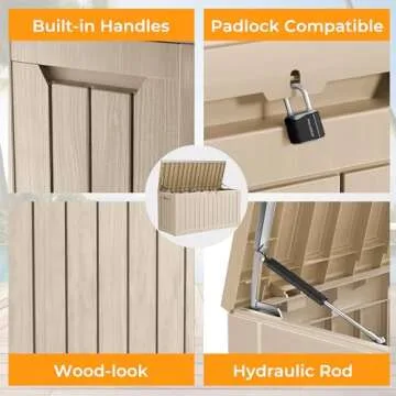 GYMHILL Outdoor Deck Box Waterproof Resin Storage Box with Lockable Indoor Outdoor Storage Bin for Patio Cushions,Patio Furniture, Gardening Tools,Pool Accessories (80 Gal Grey)