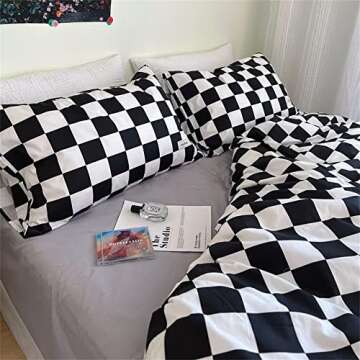 Wellboo Black White Plaid Comforter Sets Twin Women Men Black and White Checkerboard Grid Bedding Comforters Cotton Boys Girls Modern Black Checkered Geometric Quilts Luxury Abstract White Bedding