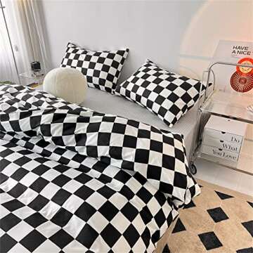 Wellboo Black White Plaid Comforter Sets Twin Women Men Black and White Checkerboard Grid Bedding Comforters Cotton Boys Girls Modern Black Checkered Geometric Quilts Luxury Abstract White Bedding