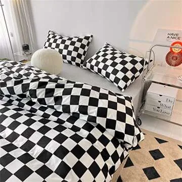 Wellboo Black White Plaid Comforter Sets Twin Women Men Black and White Checkerboard Grid Bedding Comforters Cotton Boys Girls Modern Black Checkered Geometric Quilts Luxury Abstract White Bedding
