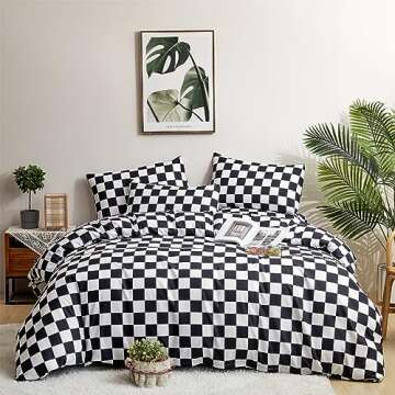 Wellboo Black White Plaid Comforter Sets Twin Women Men Black and White Checkerboard Grid Bedding Comforters Cotton Boys Girls Modern Black Checkered Geometric Quilts Luxury Abstract White Bedding