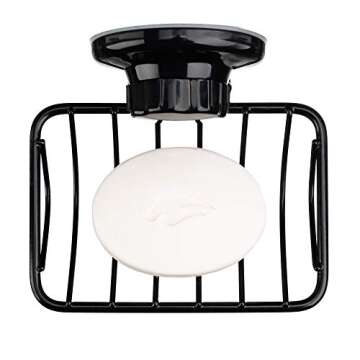 iPEGTOP Super Powerful Vacuum Suction Cup Shower Soap Dish - Strong Rustproof Stainless Steel Soap Saver Sponge Holder for Bathroom & Kitchen Sink, Black