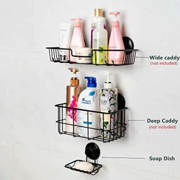 iPEGTOP Super Powerful Vacuum Suction Cup Shower Soap Dish - Strong Rustproof Stainless Steel Soap Saver Sponge Holder for Bathroom & Kitchen Sink, Black