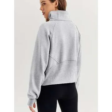 WYNNQUE Womens Quarter Zipper Pullover Oversized Sweatshirts Cropped Fleece Half Zip Hoodies Fall Clothes Sweaters Thumb Hole Grey S