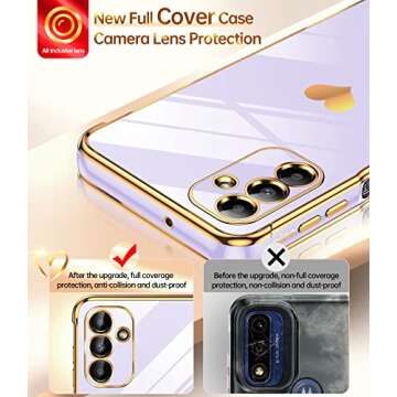 LeYi for Samsung A13 5G Case Case with Love Heart Tempered Glass Screen Protector [2 Pcs]+ Full Camera Lens Protection for Women Girl, Plating Luxury Soft Silicone Shockproof Case for A13 5G Purple