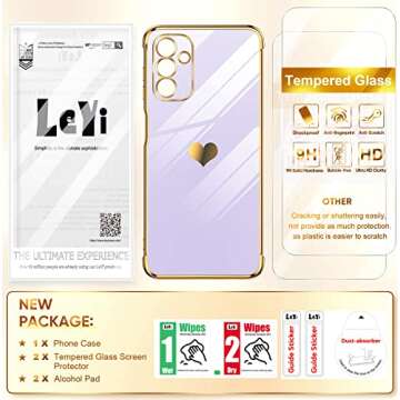 LeYi for Samsung A13 5G Case Case with Love Heart Tempered Glass Screen Protector [2 Pcs]+ Full Camera Lens Protection for Women Girl, Plating Luxury Soft Silicone Shockproof Case for A13 5G Purple