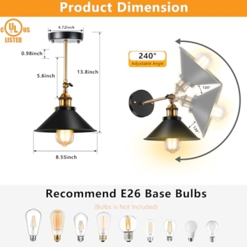 Licperron Vintage Wall Sconces - Adjustable Industrial Lighting