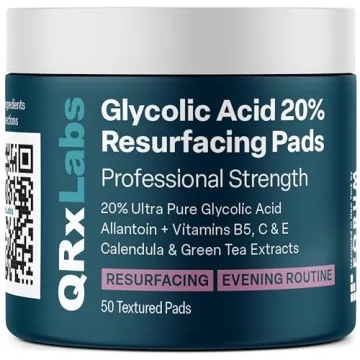 QRxLabs Glycolic Acid 20% Resurfacing Pads for Face & Body with Essential Vitamins and Natural Extra...