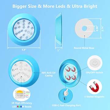 LyLmLe Rechargeable LED Pool Lights, 5.9" RGBW Submersible Pool Lights with Remote, Run up to 40 Hours, IP68 Full Waterproof Magnetic Underwater Lights for Above Ground Pools Inground Pools 2Pack