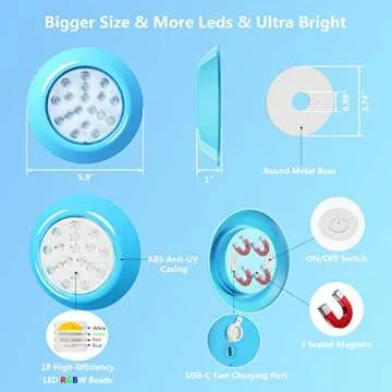 LyLmLe Rechargeable LED Pool Lights, 5.9" RGBW Submersible Pool Lights with Remote, Run up to 40 Hours, IP68 Full Waterproof Magnetic Underwater Lights for Above Ground Pools Inground Pools 2Pack