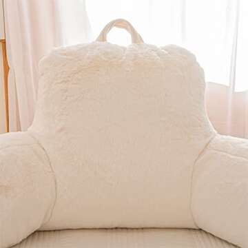 A Nice Night Faux Fur Reading Pillow Bed Wedge Large Adult Children Backrest with Arms Back Support for Sitting Up in Bed/Couch for Bedrest,Ivory