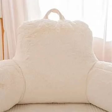 A Nice Night Faux Fur Reading Pillow Bed Wedge Large Adult Children Backrest with Arms Back Support for Sitting Up in Bed/Couch for Bedrest,Ivory