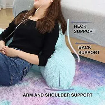 A Nice Night Faux Fur Reading Pillow Bed Wedge Large Adult Children Backrest with Arms Back Support for Sitting Up in Bed/Couch for Bedrest,Ivory