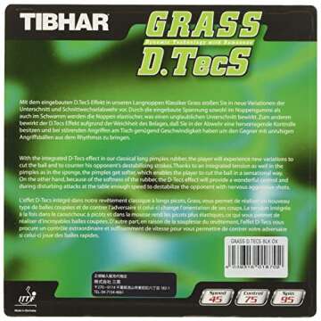 Tibhar Grass D.TecS Table Tennis Rubber - 0.5 mm Black for Speed & Spin