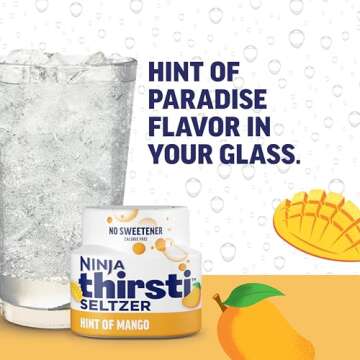 Ninja Thirsti Flavored Water Drops, SELTZER Mango, Crisp and Refreshing Sparkling Water, Zero Calories ,Zero Sugar, Zero Sweeteners, Makes 20, 12oz drinks, 3 Pack, WCFMANGAM