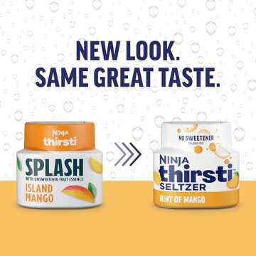 Ninja Thirsti Flavored Water Drops, SELTZER Mango, Crisp and Refreshing Sparkling Water, Zero Calories ,Zero Sugar, Zero Sweeteners, Makes 20, 12oz drinks, 3 Pack, WCFMANGAM