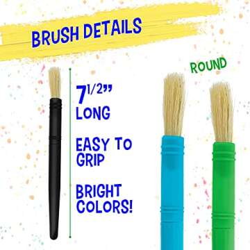 U.S. Art Supply 10-Piece Large Round Chubby Hog Bristle Paint Brushes Set – Durable Craft Paint Brushes, Easy-Grip Paint Brushes for Classroom, Watercolor & Poster Painting, Beginners Kit