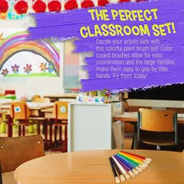 U.S. Art Supply 10-Piece Large Round Chubby Hog Bristle Paint Brushes Set – Durable Craft Paint Brushes, Easy-Grip Paint Brushes for Classroom, Watercolor & Poster Painting, Beginners Kit