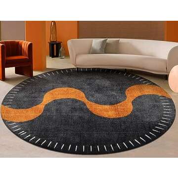 Black Orange Mid Century Modern Minimalist Abstract Round Area Rug 10ft Washable Wool Circle Rug for Livingroom Bedroom Diningroom Indoor Circular Carpet