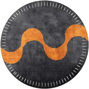Black Orange Mid Century Modern Minimalist Abstract Round Area Rug 10ft Washable Wool Circle Rug for Livingroom Bedroom Diningroom Indoor Circular Carpet