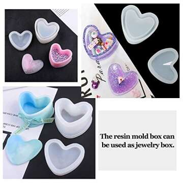 Box Resin Molds, Jewelry Box Molds with Heart Shape Silicone Mold, Hexagon Storage Box and Square Epoxy Molds for Making Resin Molds