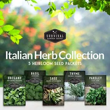 Survival Garden Seeds - Italian Herb Collection Seed Vault - Basil, Oregano, Thyme, Sage, Flat Leaf ...