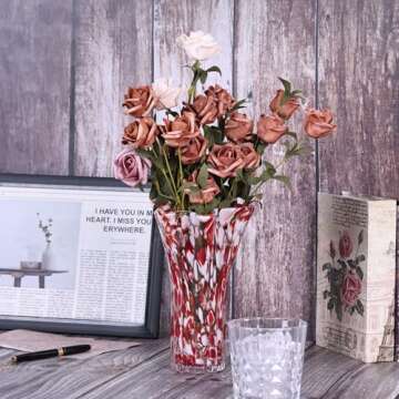 LCCCK Red Glass Vase for Flower Decorative, Hand Blown Glass Vase for Modern Table Centerpiece, Beautiful Glass Vases Home Decor, Murano Blown Glass Decor for Entrance Wedding Center