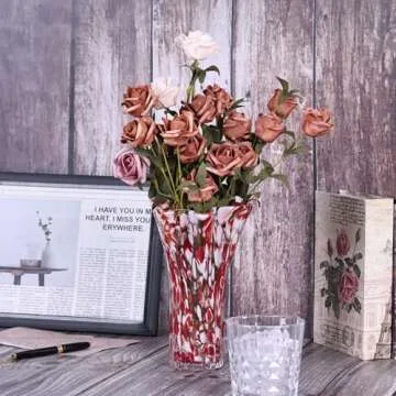 LCCCK Red Glass Vase for Flower Decorative, Hand Blown Glass Vase for Modern Table Centerpiece, Beautiful Glass Vases Home Decor, Murano Blown Glass Decor for Entrance Wedding Center