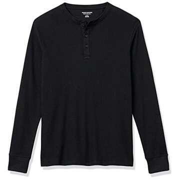 Amazon Essentials Henley Long Sleeve Shirts for Men, Regular-Fit Waffle, Black, Large