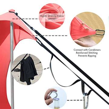easierhike Beach Shade Windproof Design, Sun Shelter UPF50+ Portable Family Tent with 6 Sandbags Anchors 7x7 FT 2 Pole Pop Up Outdoor Shelter for Beach, Camping, Fishing, Backyard and Picnics