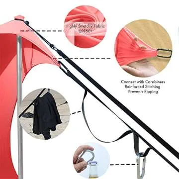 easierhike Beach Shade Windproof Design, Sun Shelter UPF50+ Portable Family Tent with 6 Sandbags Anchors 7x7 FT 2 Pole Pop Up Outdoor Shelter for Beach, Camping, Fishing, Backyard and Picnics