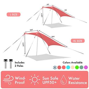 easierhike Beach Shade Windproof Design, Sun Shelter UPF50+ Portable Family Tent with 6 Sandbags Anchors 7x7 FT 2 Pole Pop Up Outdoor Shelter for Beach, Camping, Fishing, Backyard and Picnics