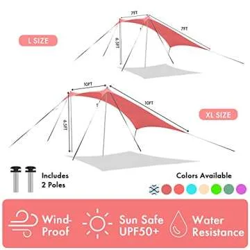 easierhike Beach Shade Windproof Design, Sun Shelter UPF50+ Portable Family Tent with 6 Sandbags Anchors 7x7 FT 2 Pole Pop Up Outdoor Shelter for Beach, Camping, Fishing, Backyard and Picnics
