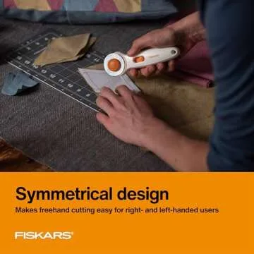 Fiskars 45mm Rotary Cutter for Fabric, Premium Steel Stick Fabric Cutter Cuts Through Multiple Layers, Right and Left Handed, Easy and Safe Blade Change, Arts and Crafts, Sewing and Quilting Tools