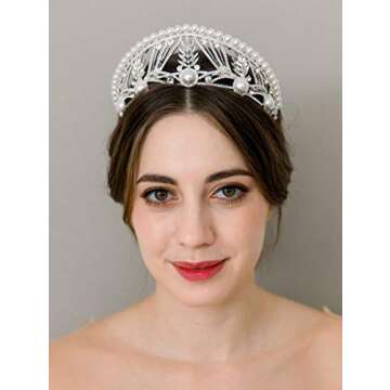 SWEETV Pearl Tiara for Women, Stunning Wedding Crown