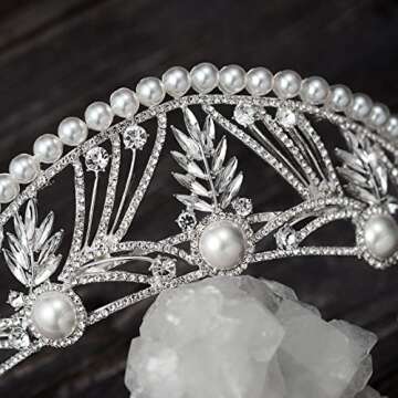 SWEETV Pearl Tiara for Women, Stunning Wedding Crown