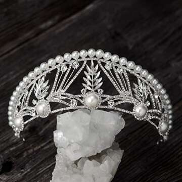 SWEETV Pearl Tiara for Women, Stunning Wedding Crown