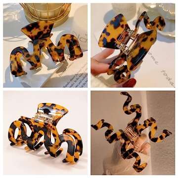Hair Claw Clips Cutout Tortoise Shell Celluloid Hair Jaw Clips Large Hair Catch Clamps Barrettes Hea...