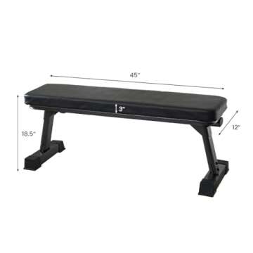 Finer Form Gym Quality Foldable Flat Bench for Multi-Purpose Weight Training and Ab Exercises - Free PDF Workout Chart Included