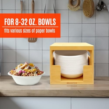 Libreshine Bamboo Paper Bowl Dispenser for Efficient Storage