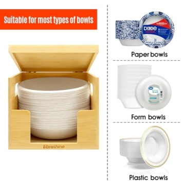 Libreshine Bamboo Paper Bowl Dispenser for Efficient Storage
