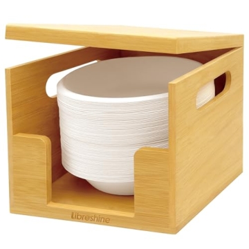 Libreshine Bamboo Paper Bowl Dispenser for Efficient Storage
