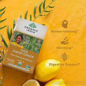 Organic India Tulsi Lemon Ginger Tea - Stress Relief Herbal Tea